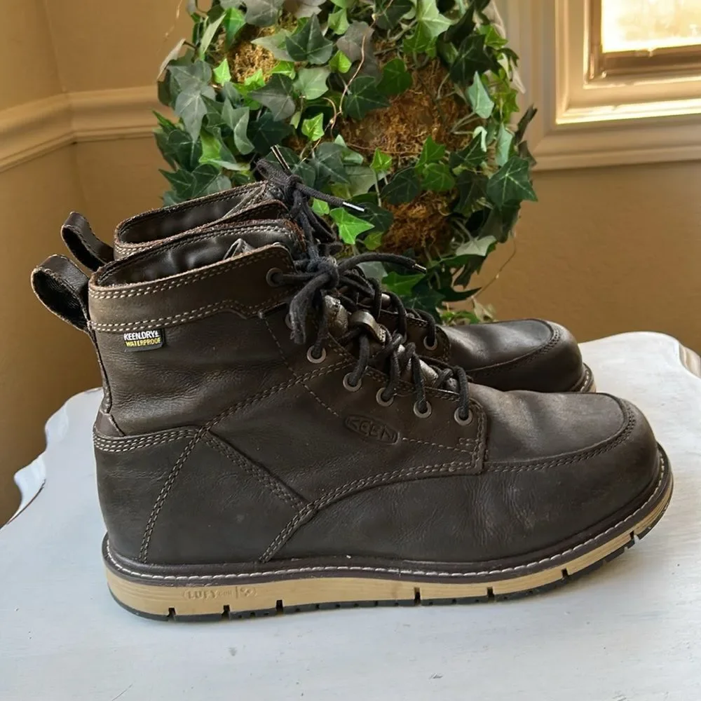 KEEN Men's Dark Brown Lace Up Waterproof Leather Oil Resistant,Utility Boots 10